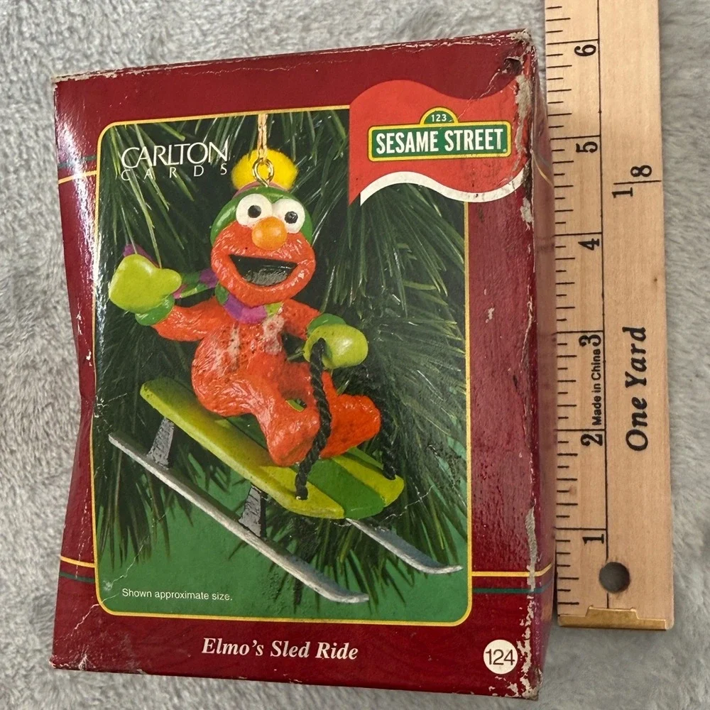 Vintage 2001 Carlton Cards Sesame Street Elmo's Sled Ride Ornament NIB